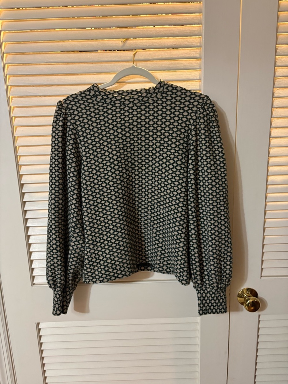 Maeve by Anthropologie Green and Tan Patterned Long-Sleeve Blouse